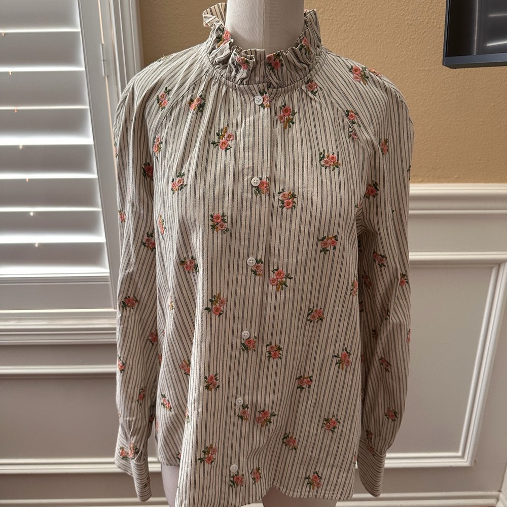 Sézane Louna Floral Button-Up Blouse 38